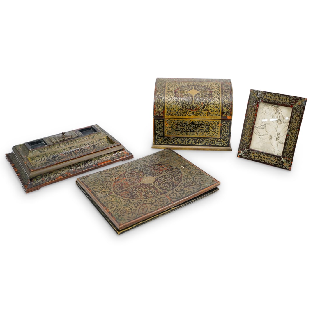 (4 Pc) Asprey London Boulle Marquetry Desk Set (1 of 15)