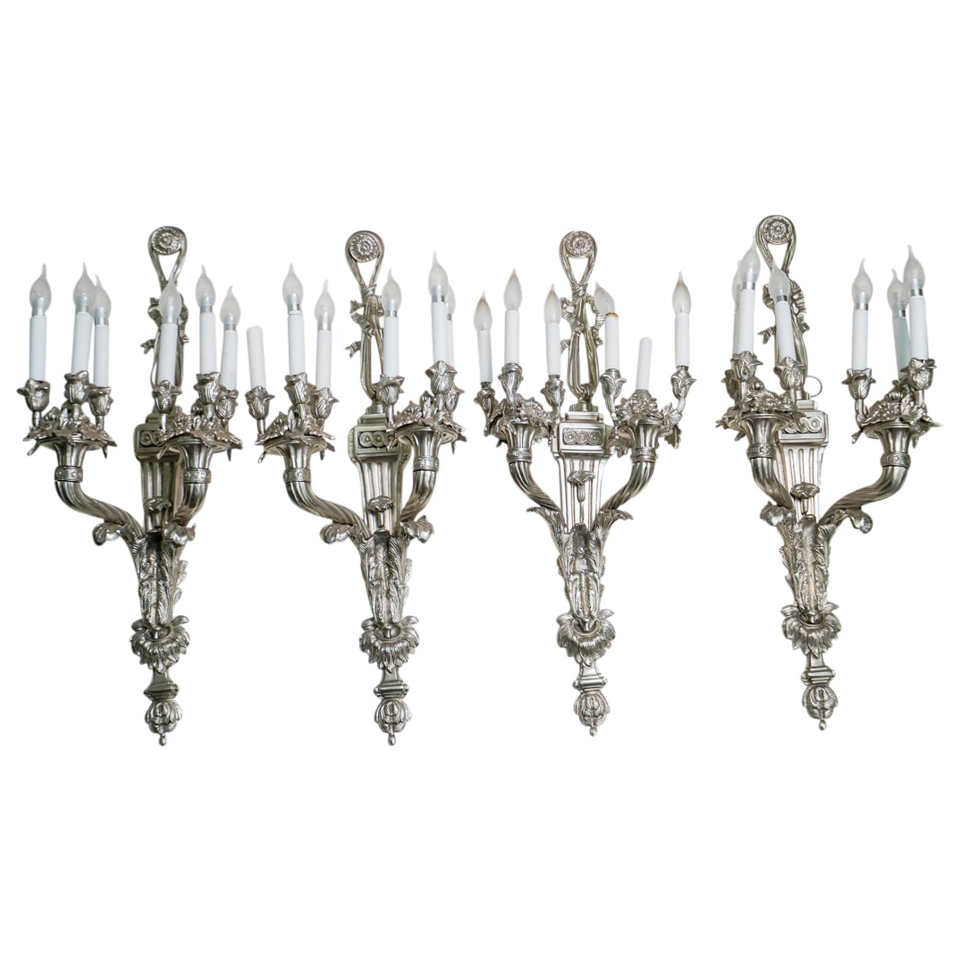 (4 Pc) Antique French Silvered Bronze Sconces (1 of 12)