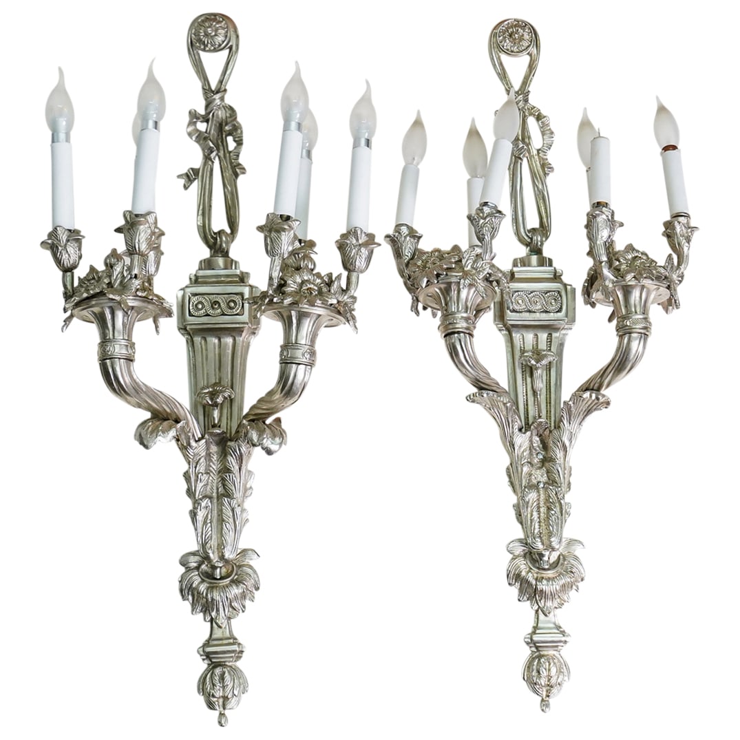 Pair Of Antique French Silvered Bronze Sconces (1 of 14)