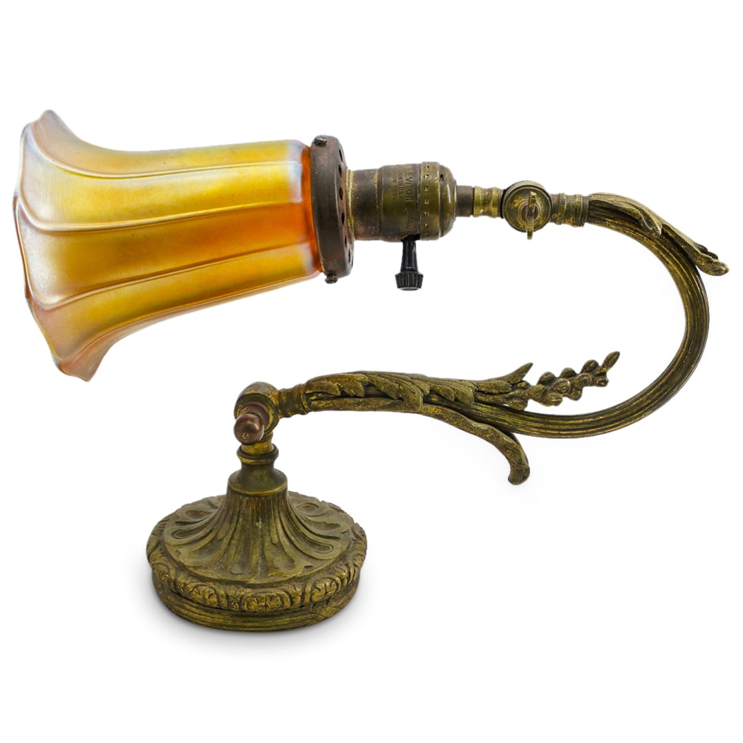 Gilt Bronze Wall Light Sconce W/ Steuben Gold Aurene Shade (1 of 9)