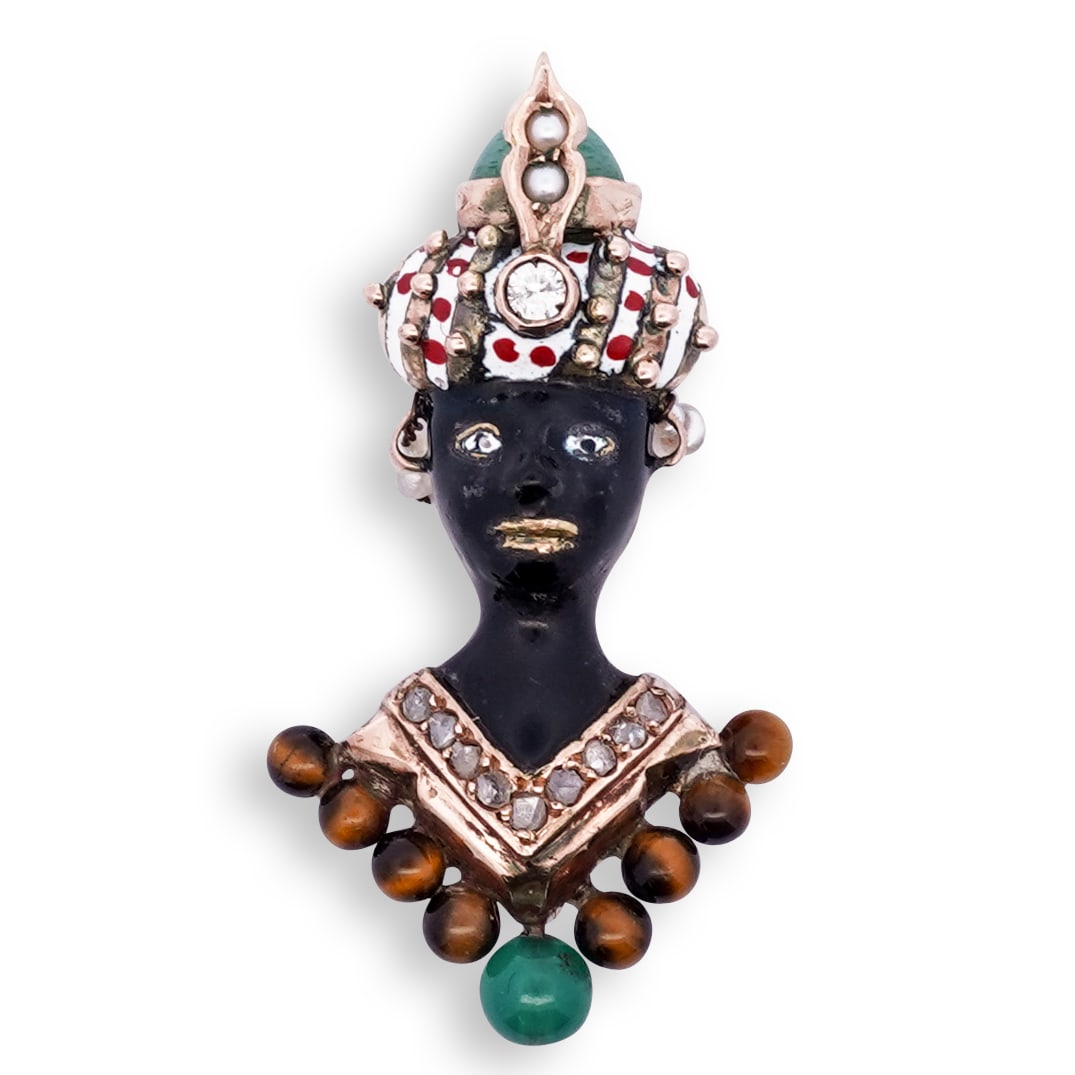 14k Gold, Multi Stone, and Enamel Blackamoor Pin (1 of 4)
