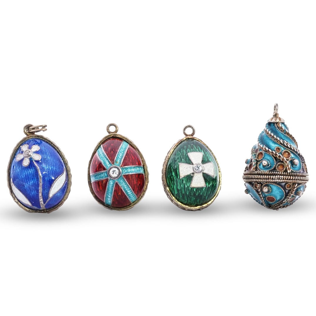 (4 Pc) Faberge Style 10k Gold Egg Pendant (1 of 6)