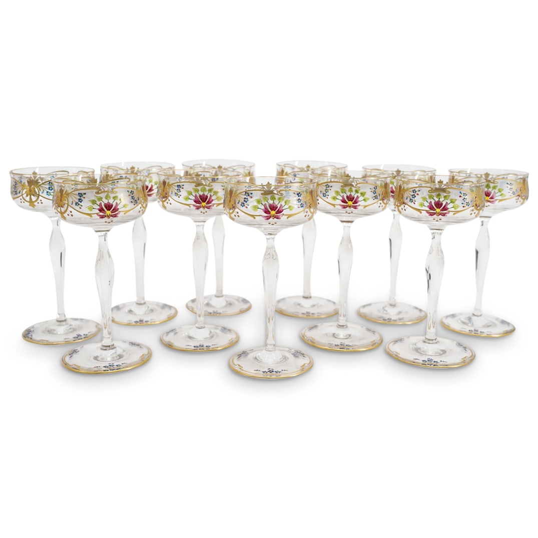 (11 Pc) Viennese Enameled Crystal Champagne Coupes (1 of 4)