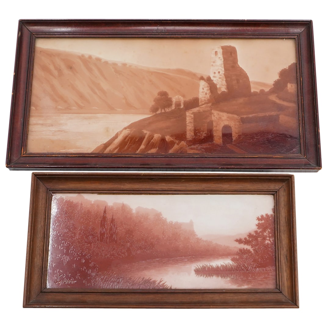 (2 Pc) Jacques Gruber (French, 1870-1936) Cameo Glass Plaques (1 of 9)