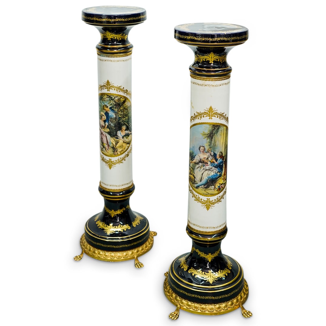 (2 Pc) Limoges Porcelain Gilded Pedestals (1 of 9)