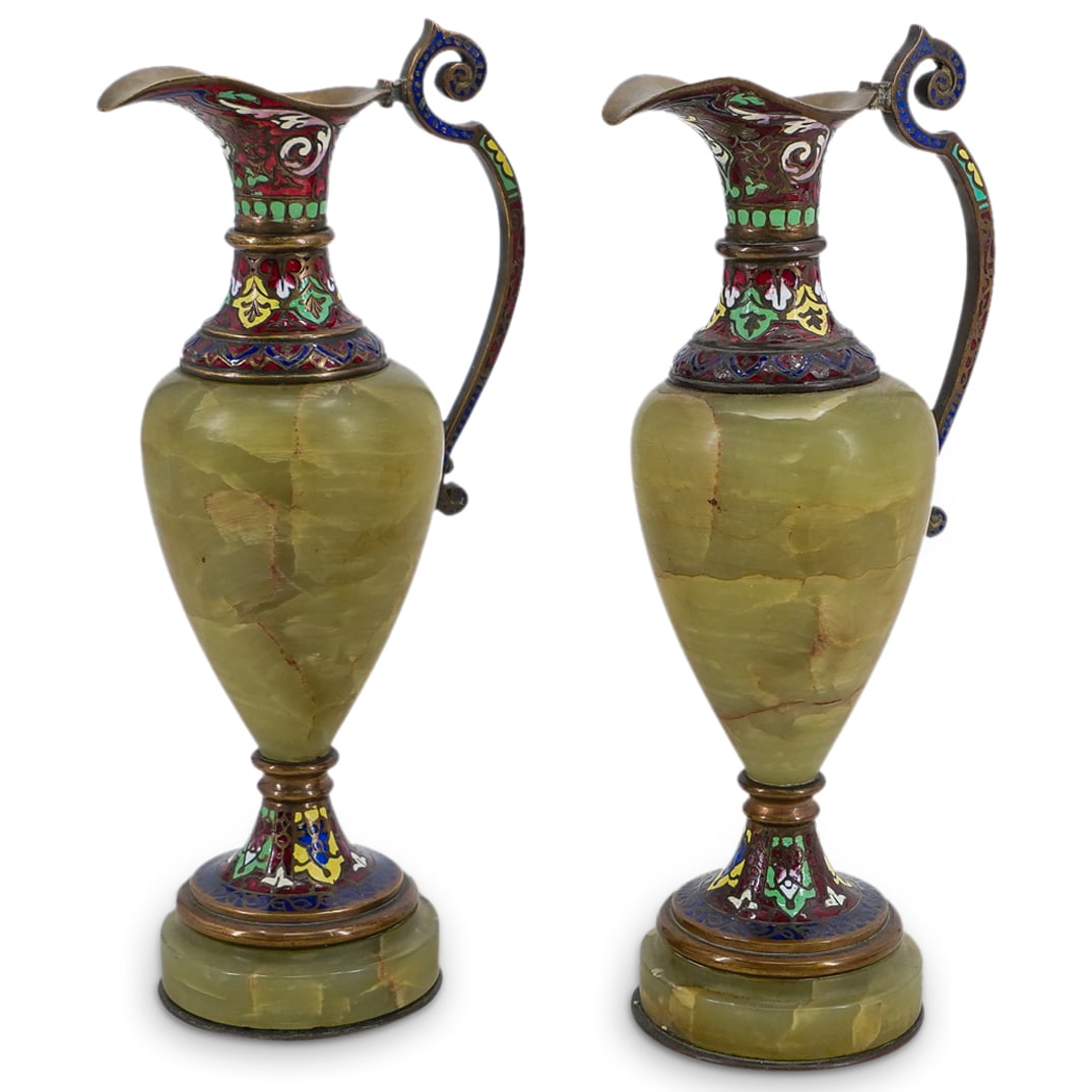 (2 Pc) French Onyx & Champleve Enamel Ewers (1 of 8)