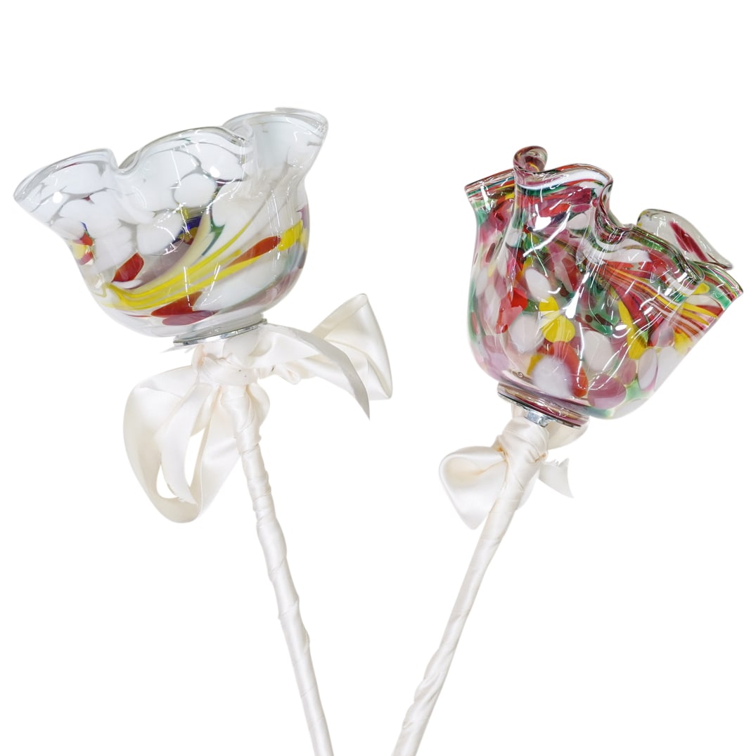 (2 Pc) Murano Glass Floral Candle Holders (1 of 8)