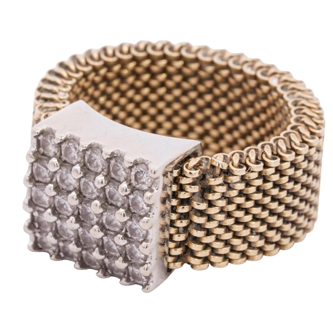 Retro 18k Gold and Diamond Mesh Ring (1 of 5)