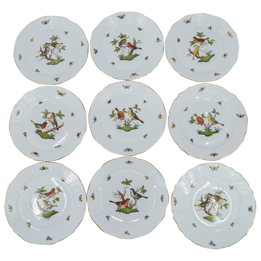 (9 Pc) Herend Porcelain "Rothschild Bird" Dinner Plates (1 of 8)