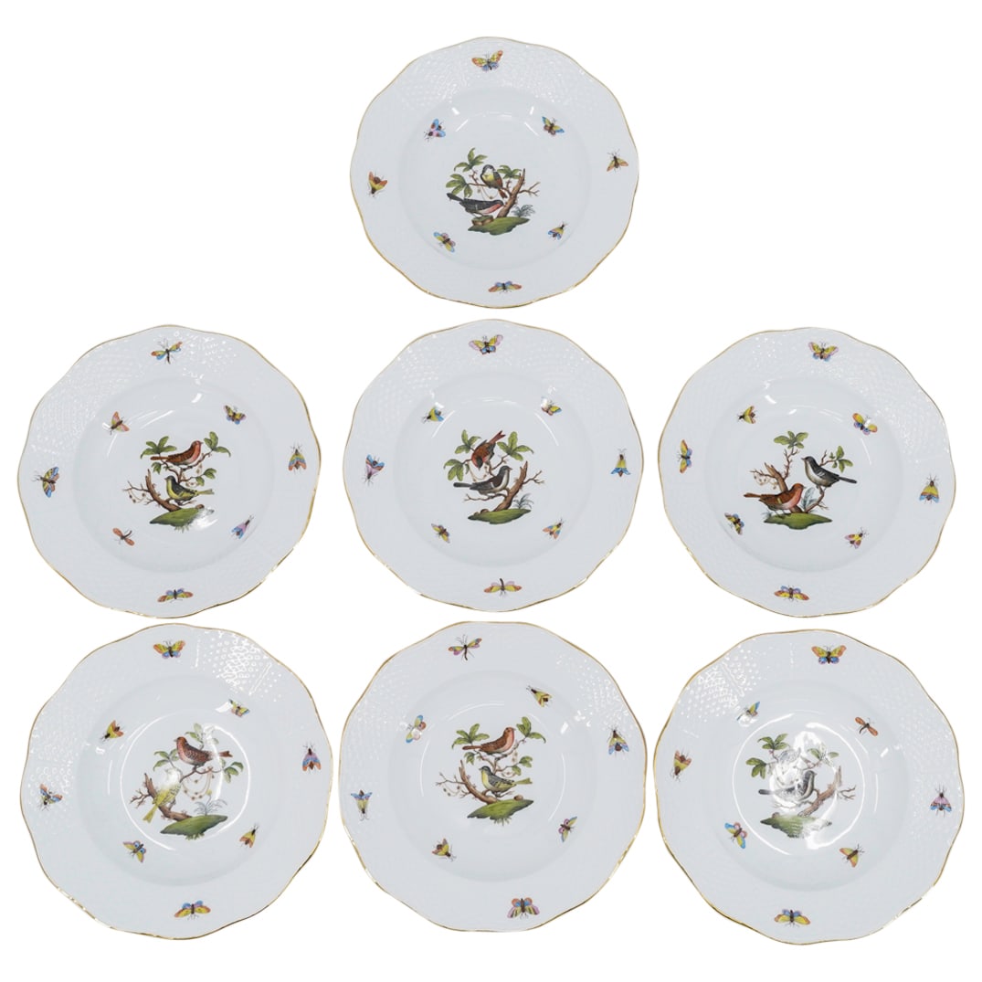 (7 Pc) Herend Porcelain "Rothschild Bird" Soup Plates (1 of 7)