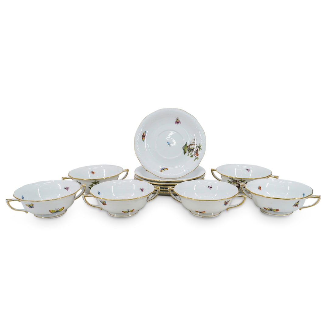 (12 Pc) Herend "Rothschild Bird" Soup Bowl & Saucer (1 of 14)