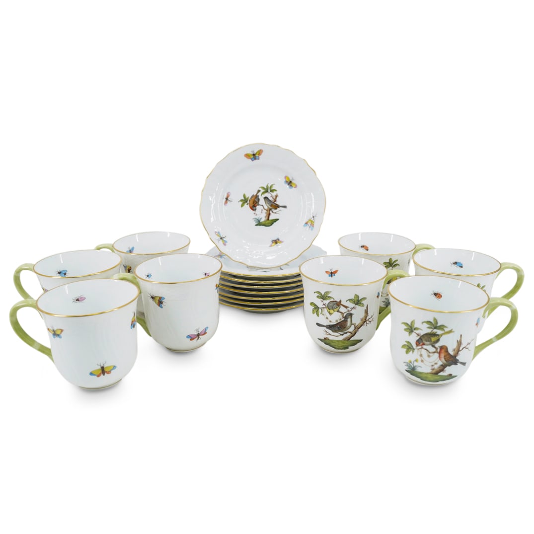 (16 Pc) Herend Porcelain "Rothschild Bird" Mugs & Saucer Plates (1 of 14)