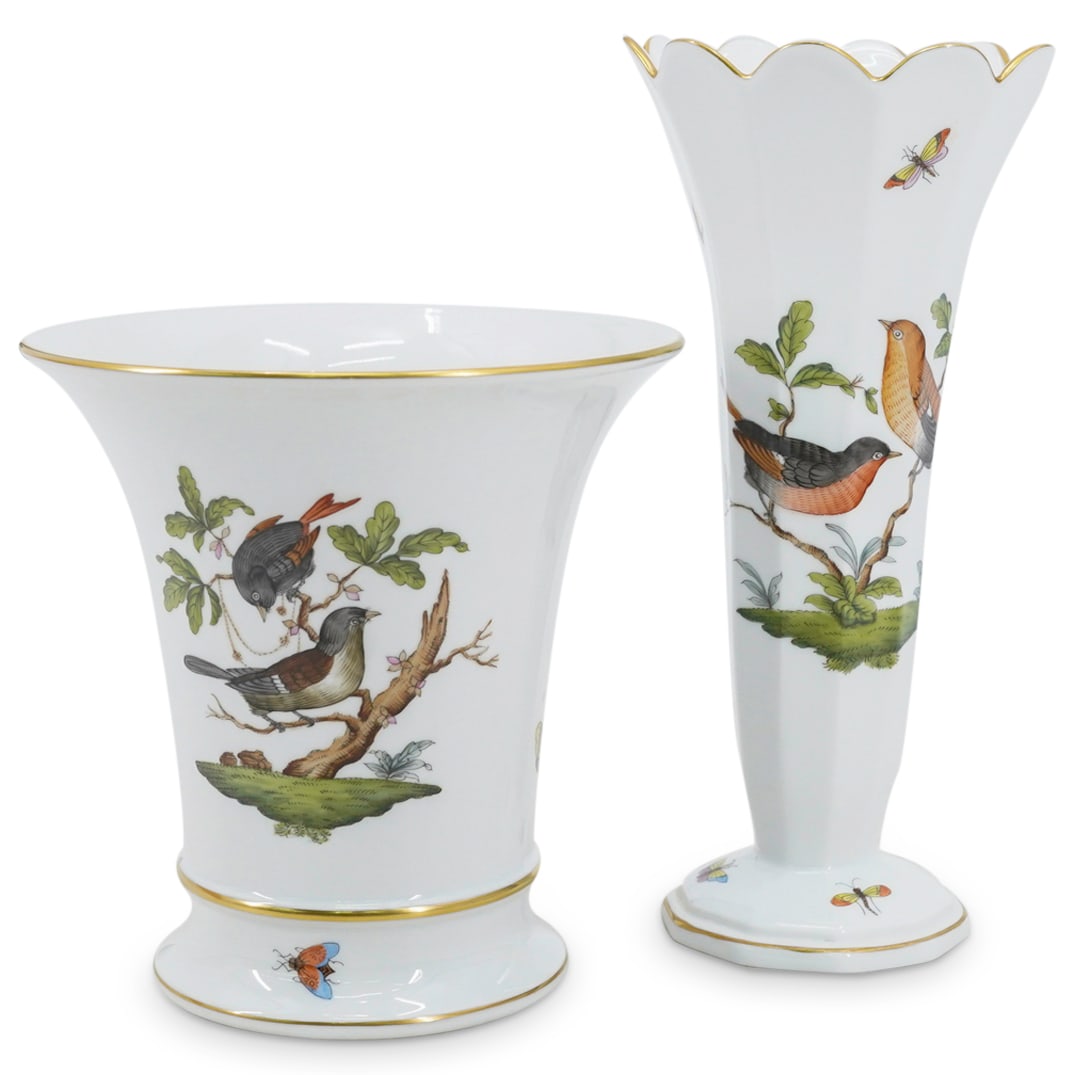 (2 Pc) Herend Porcelain "Rothschild Bird" Floral Vases (1 of 11)