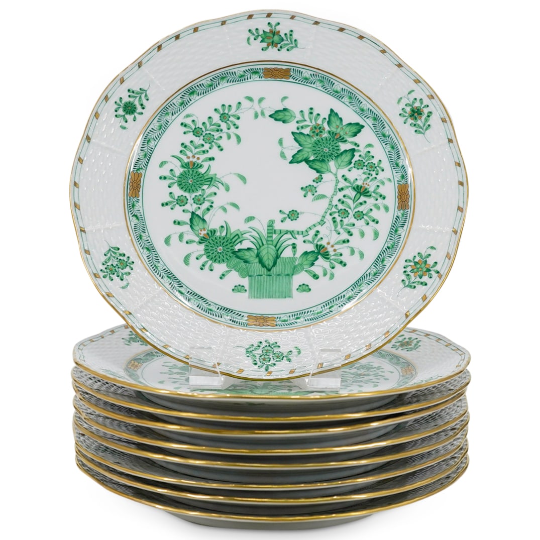 (9 Pc) Herend Porcelain "Indian Basket Green" Dinner Plates (1 of 7)