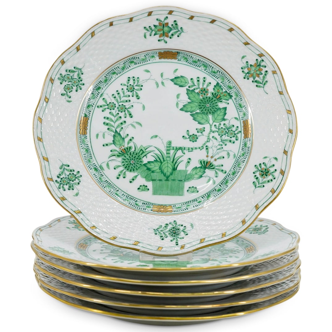 (6 Pc) Herend Porcelain "Indian Basket Green" Salad Plates (1 of 5)