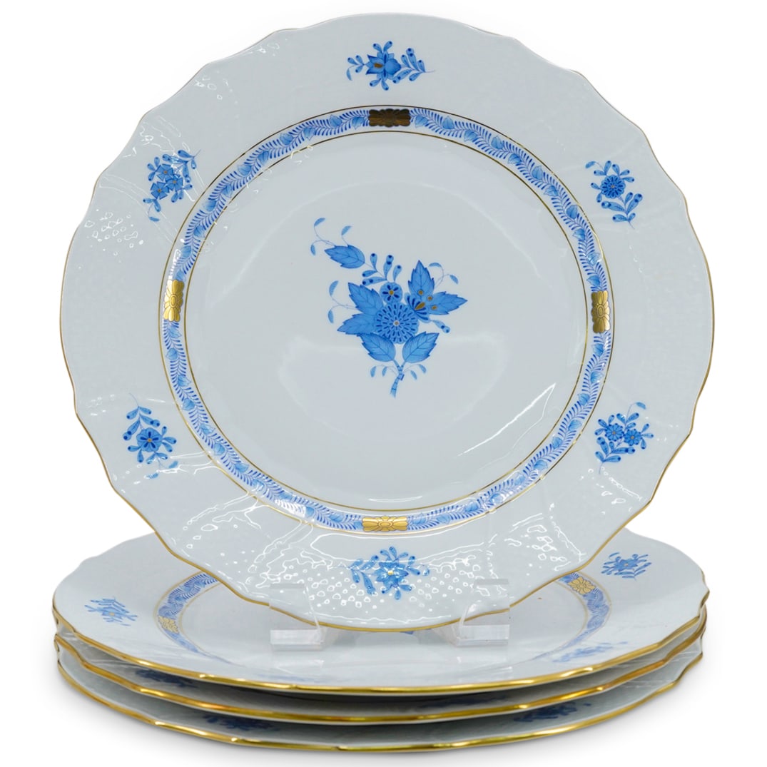 (4 Pc) Herend Porcelain "Chinese Bouquet Blue" Dinner Plates (1 of 5)