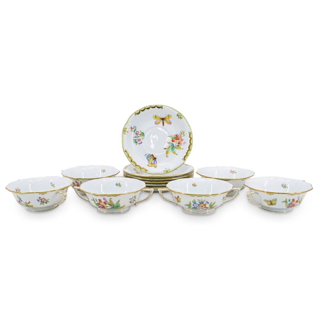 (12 Pc) Herend Porcelain "Queen Victoria" Soup Bowl & Saucer Set (1 of 12)