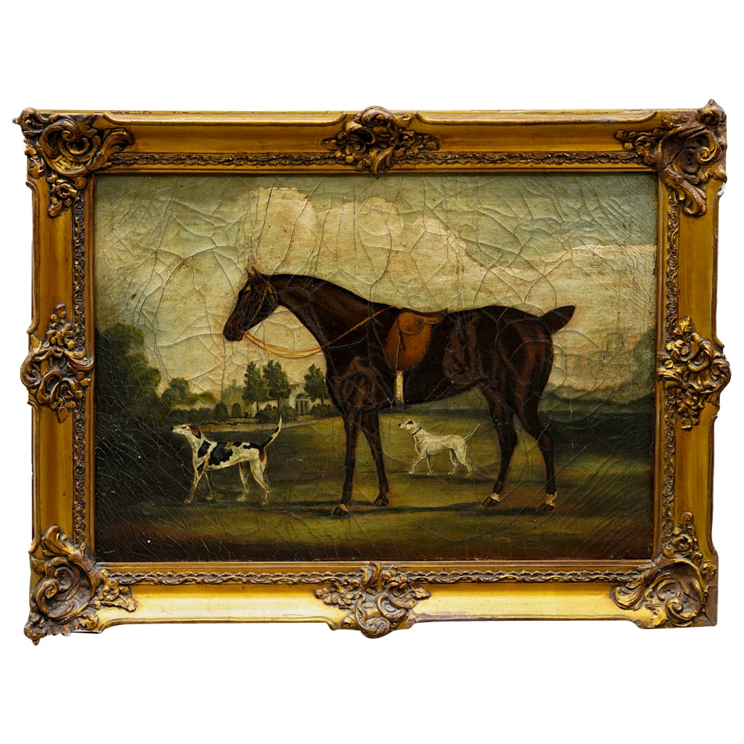 Pair Signed Antique Oil On Canvas Equine Paintings (1 of 8)