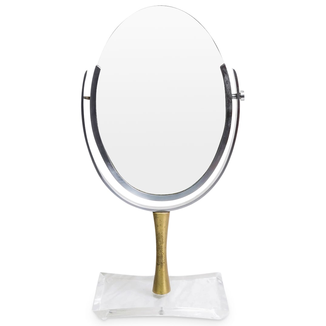 Mid Century Designer Vanity Mirror On Lucite Base (1 of 5)