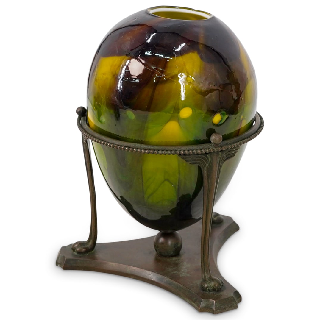 Antique French Art Glass Egg Form Vase In Art Deco Base (1 of 7)
