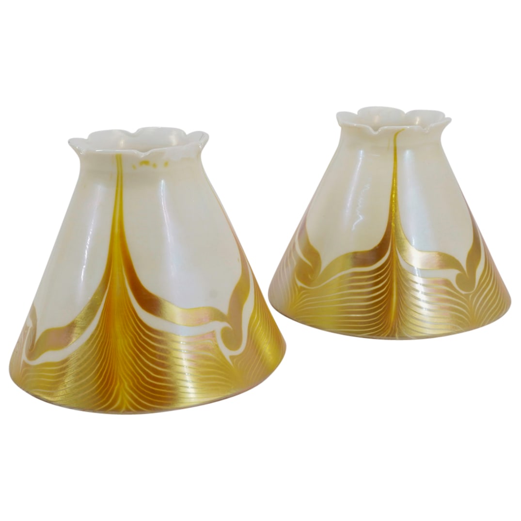 (2 Pc) Tiffany Studios Pulled Feather Glass Lamp Shades (1 of 6)