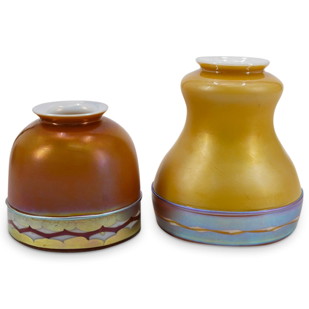 (2 Pc) Steuben Aurene Intarsia Glass Lamp Shades (1 of 10)