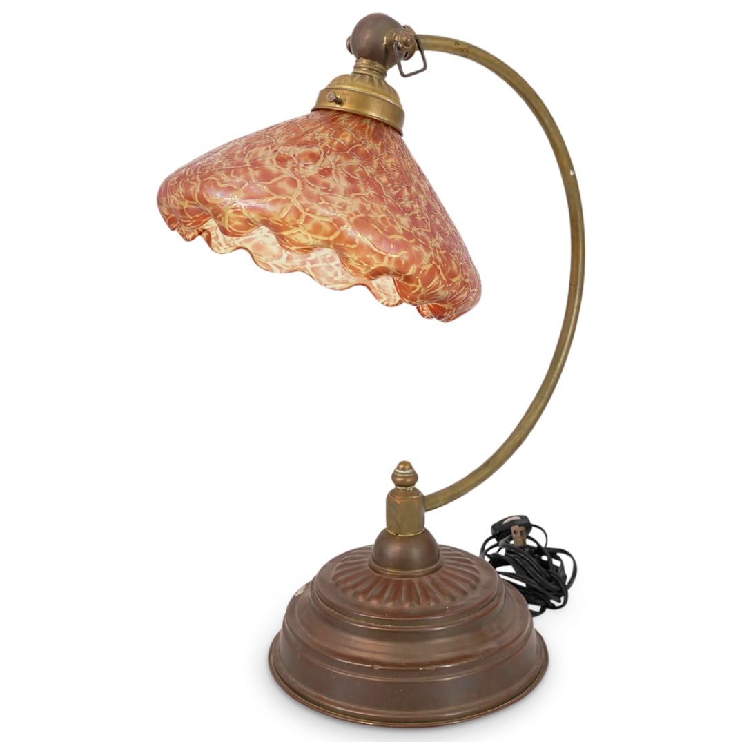 Antique Desk Lamp W/ Kralik Art Glass Shade (1 of 7)