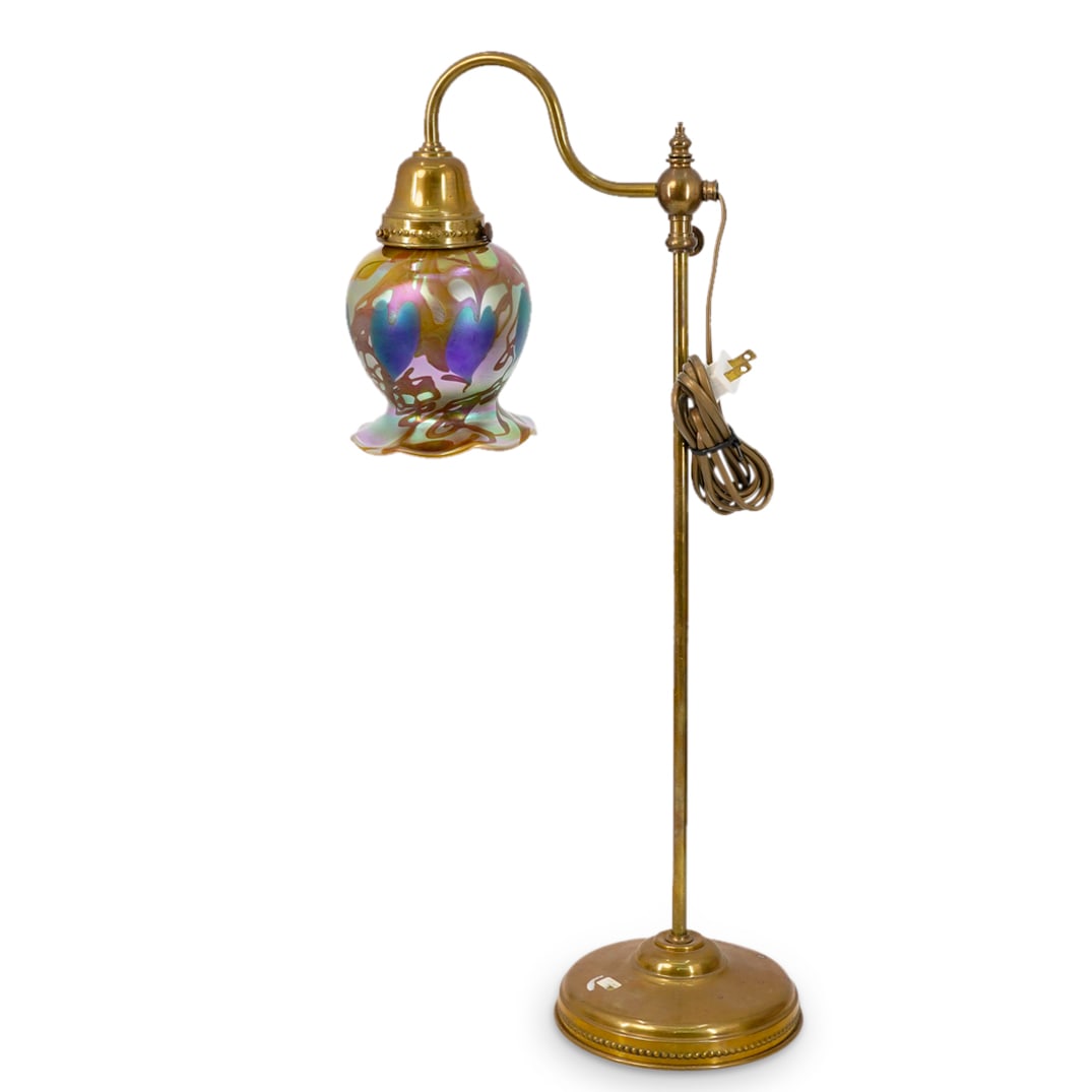 Antique Brass & Loetz Art Glass Desk Lamp (1 of 5)