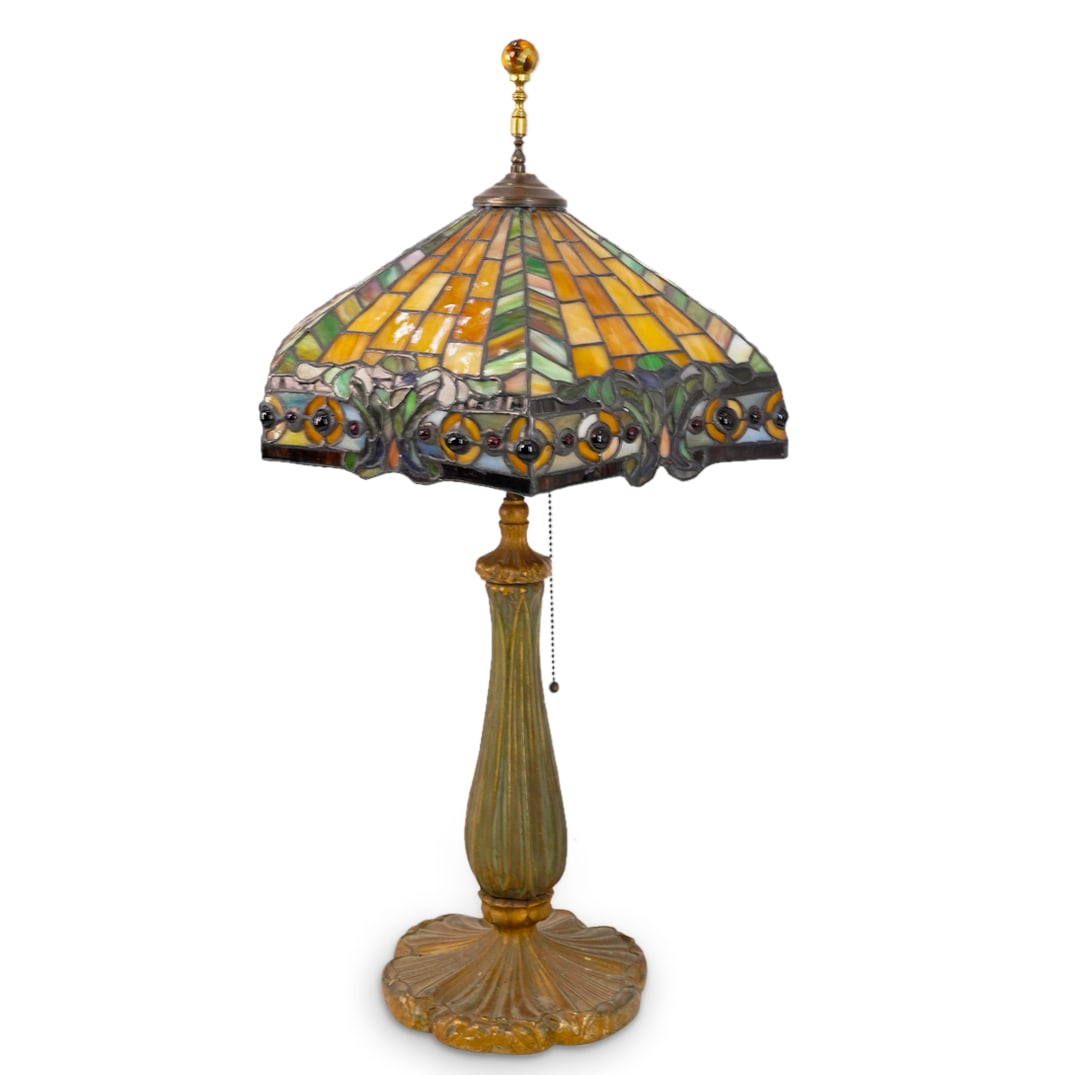 Tiffany Style Stained Glass Leaded Table Lamp (1 of 6)