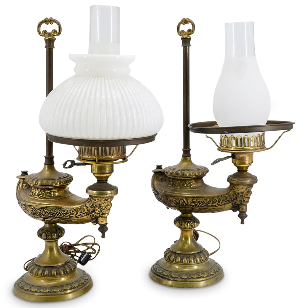 Pair Brass Harvard Student Lamps (1 of 12)