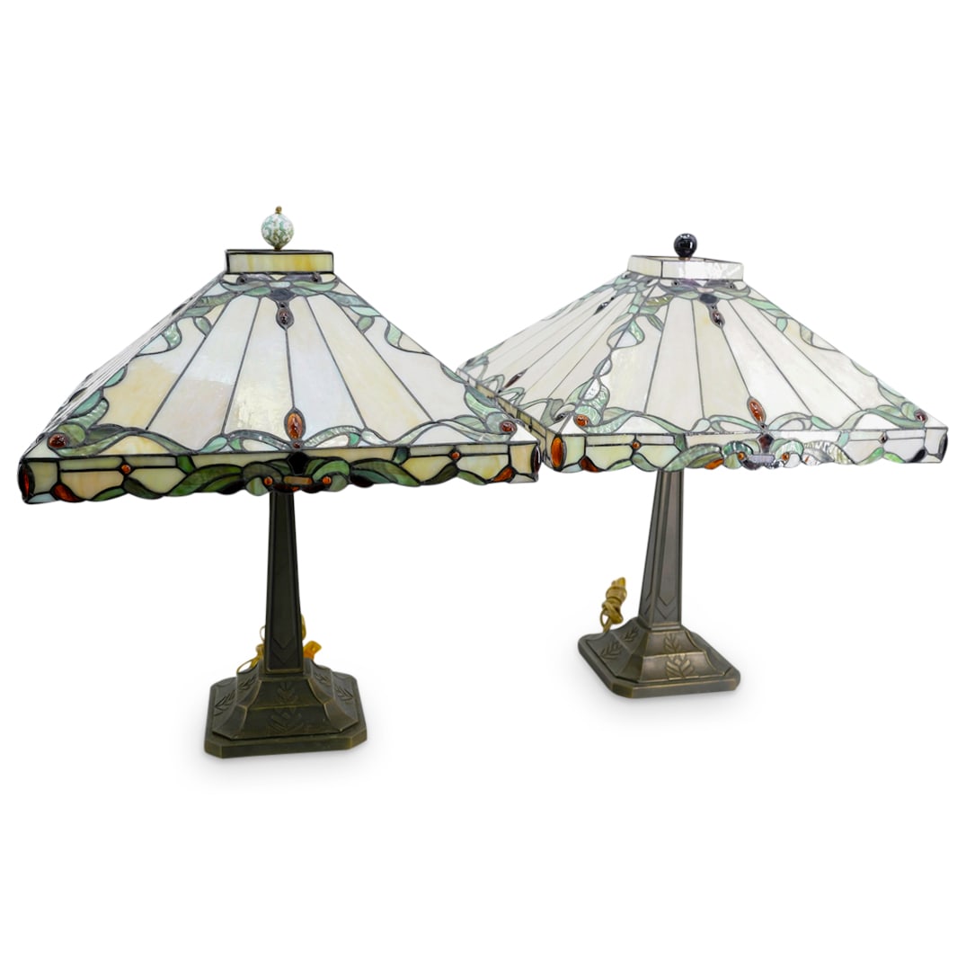 (2 Pc) Tiffany Style Stained Glass Table Lamps (1 of 12)