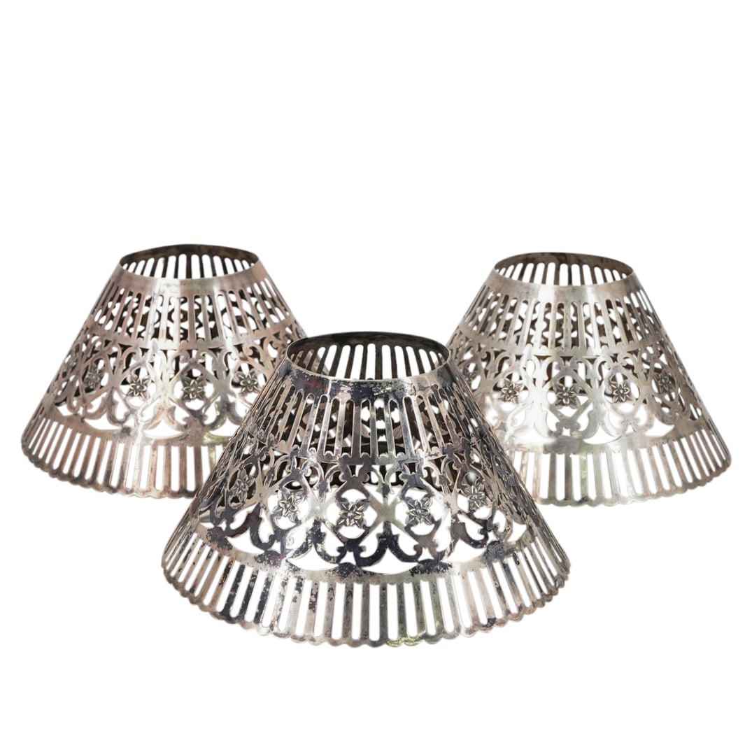 (3 Pc) Gorham Pierced Silver Plated Sconce Shades (1 of 3)