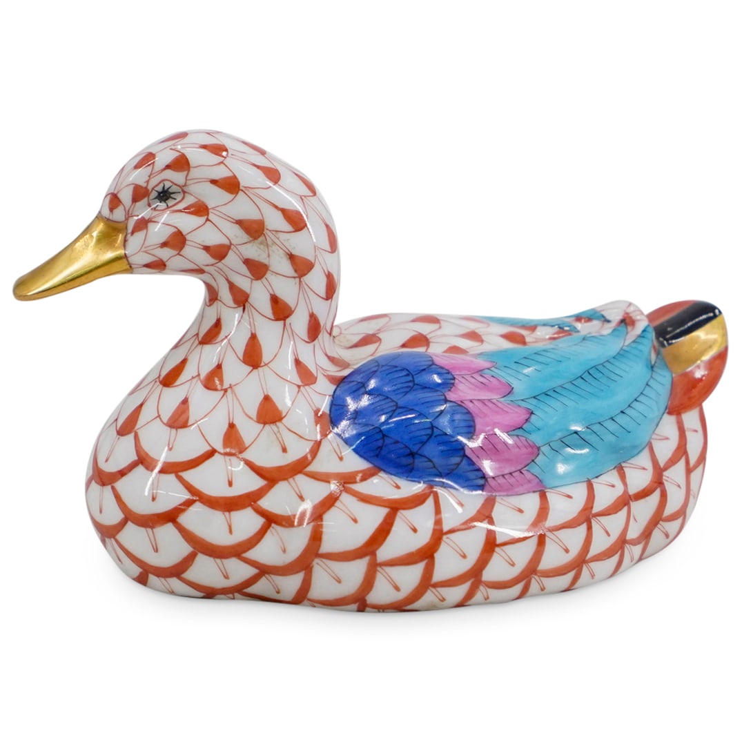 Herend Porcelain 'Duck' Rust Fishnet Figurine (1 of 4)