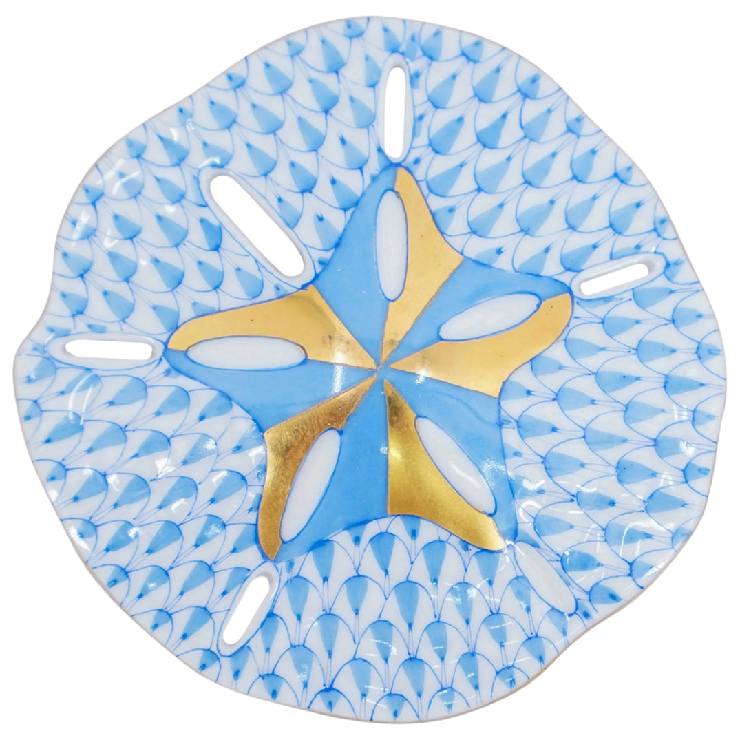 Herend Porcelain "Sand Dollar Shell" Blue Fishnet Figurine (1 of 3)