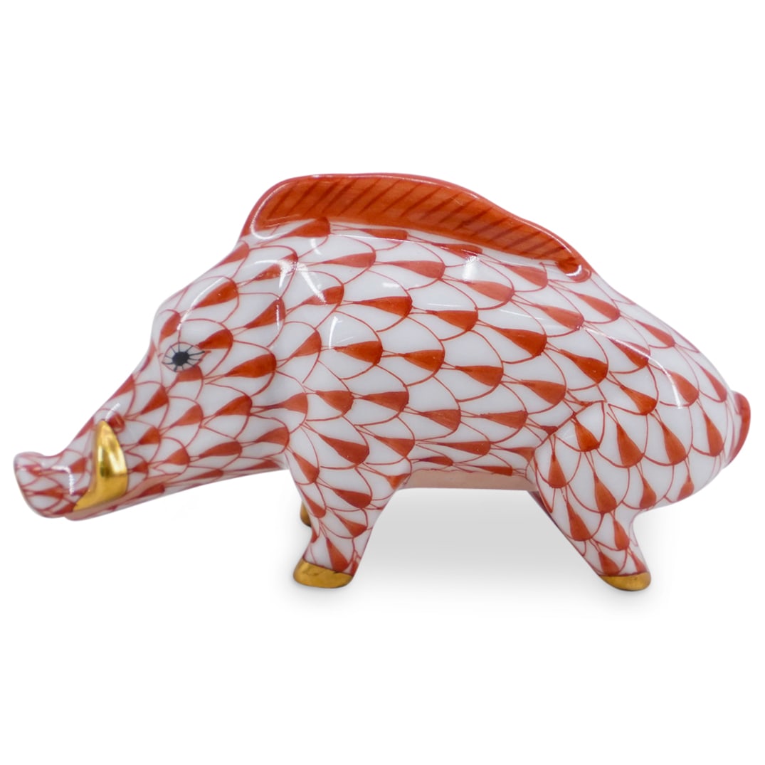 Herend Porcelain "Wild Boar" Rust Fishnet Figurine (1 of 4)