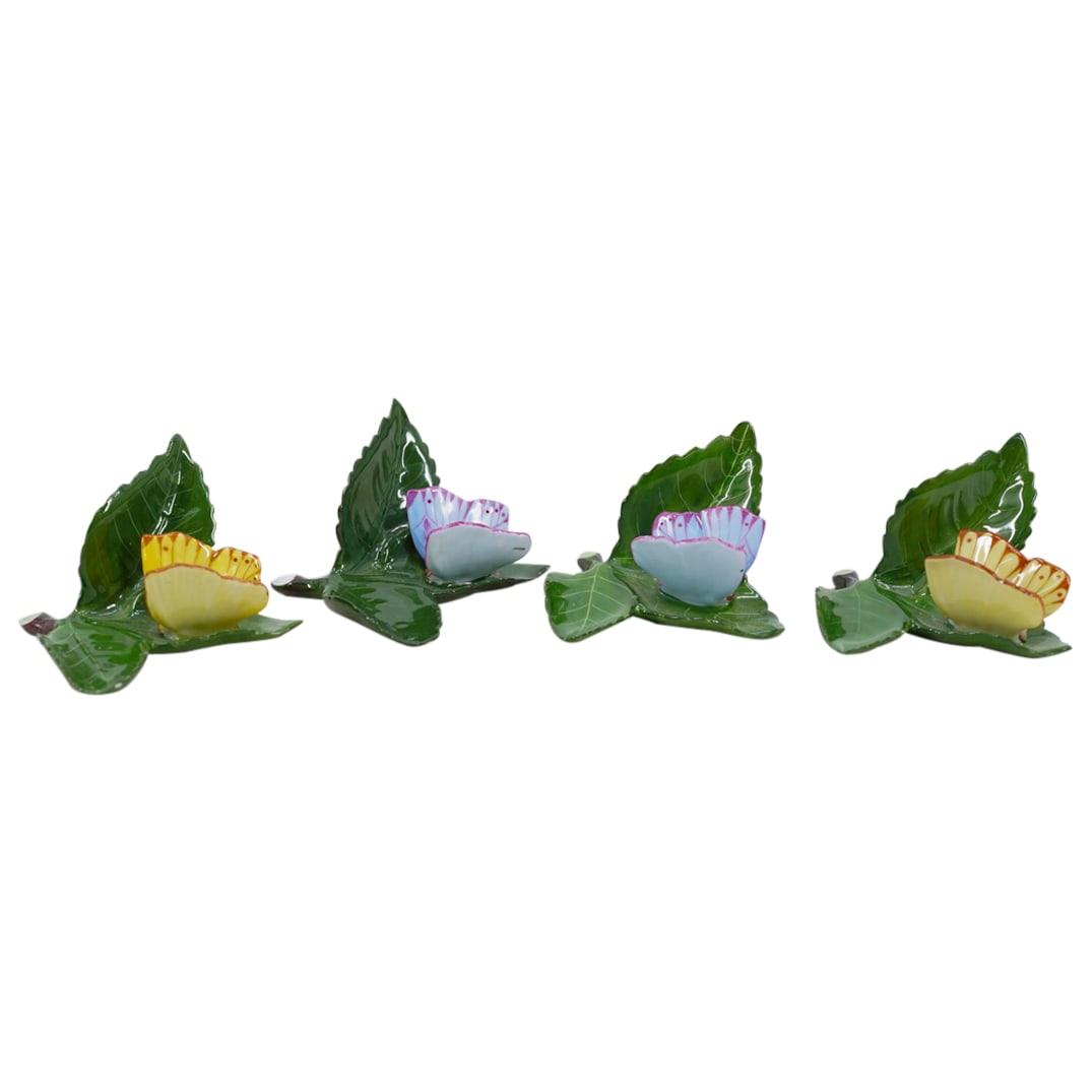 (4 Pc) Four Herend 'Butterfly On Leaf' Porcelain Card Holders Figurines (1 of 7)
