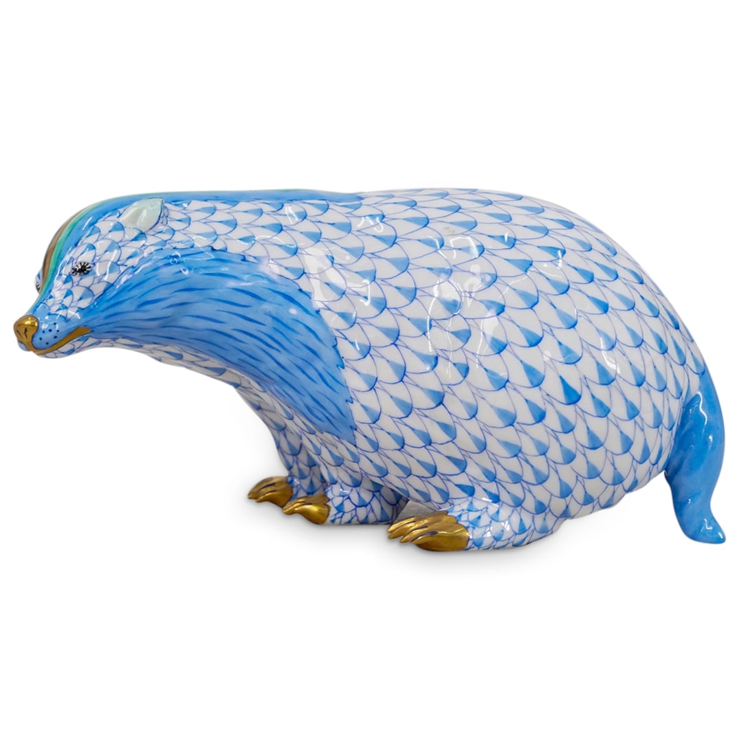 Herend Porcelain 'Badger' Blue Fishnet Figurine. (1 of 7)