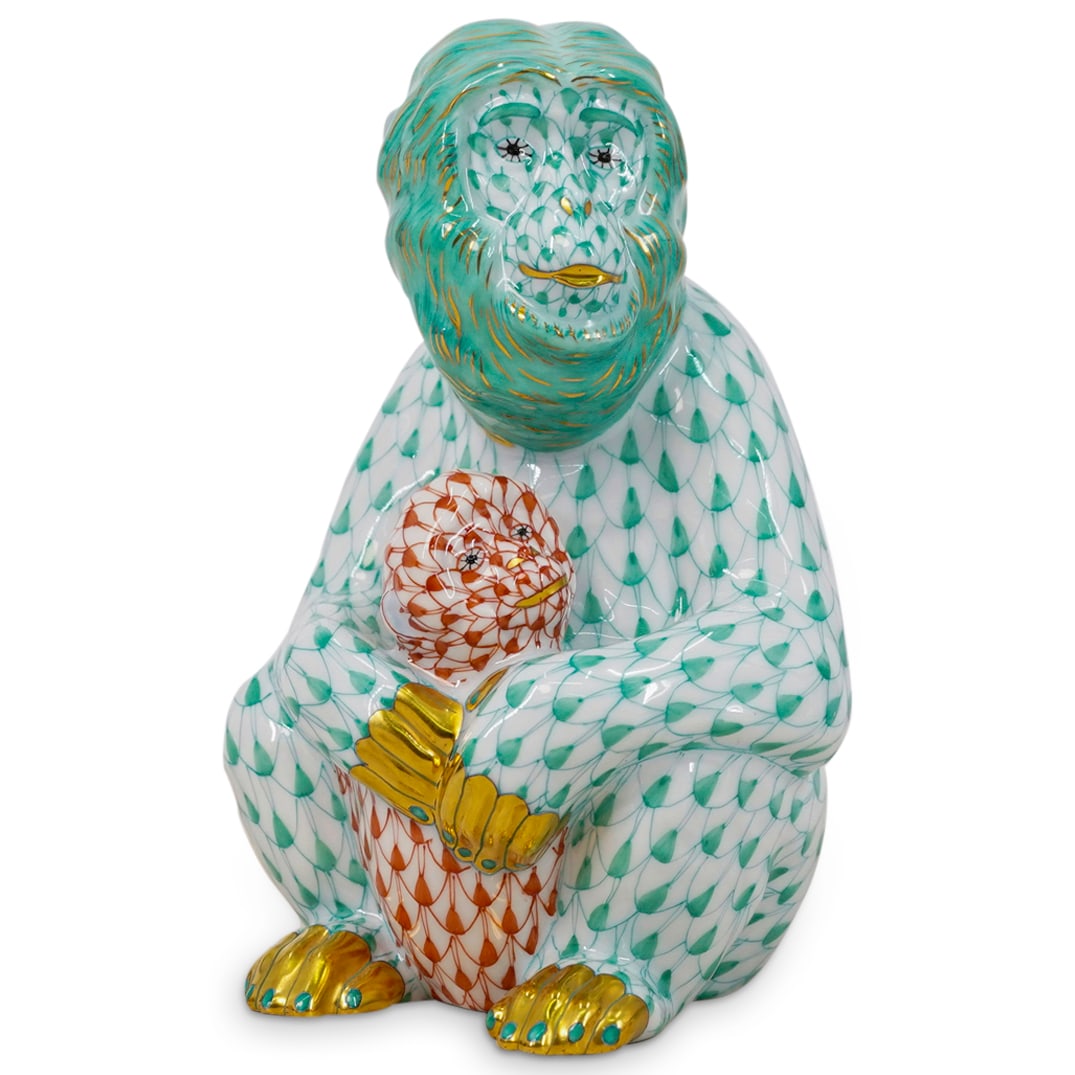 Herend Porcelain "Monkey W/Cub" Fishnet Figurine (1 of 4)