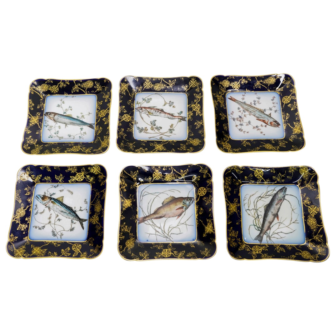 (6 Pc) Haviland Limoges Porcelain Fish Plates (1 of 6)