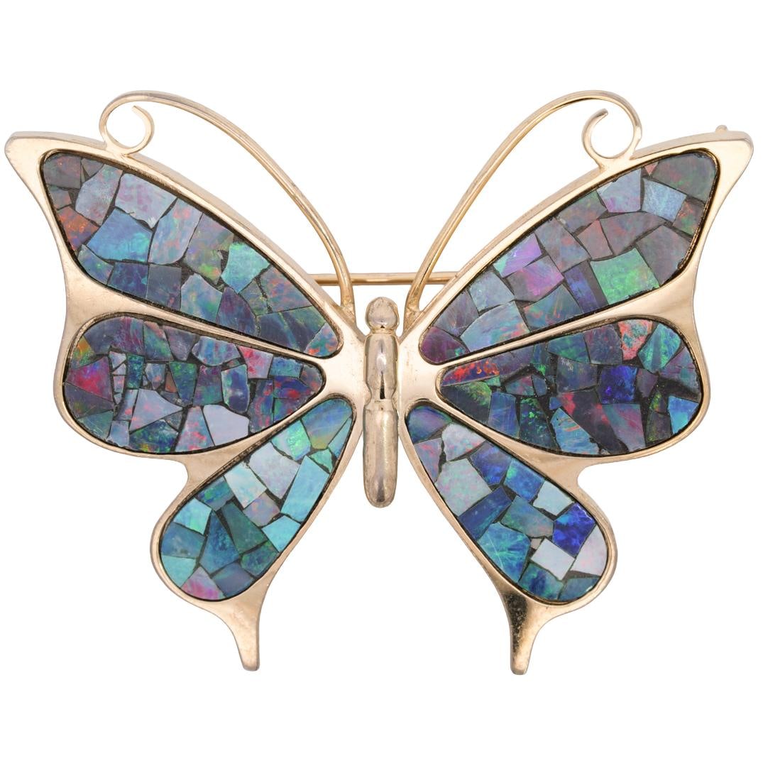 Vintage Australian Opal Mosaic Gilt Butterfly Brooch (1 of 3)