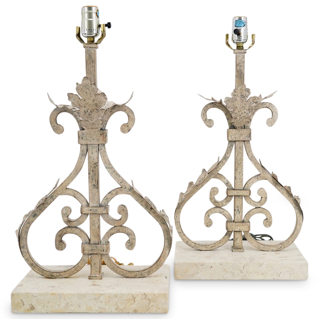 (2 Pc) Distressed Wrought Iron Ornamental Table Lamps (1 of 10)