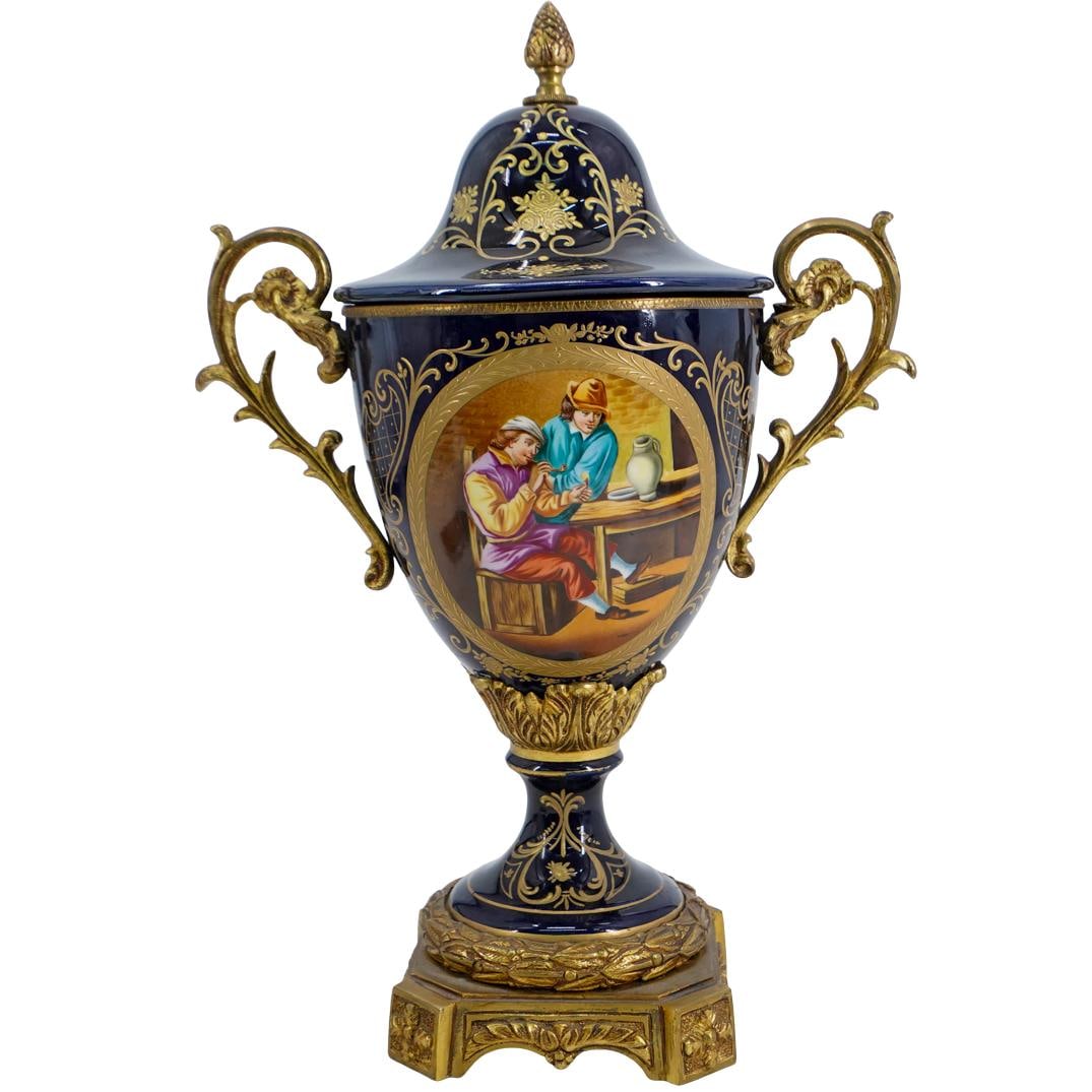 Sevres Style Cobalt Hand Painted Porcelain Urn (1 of 9)