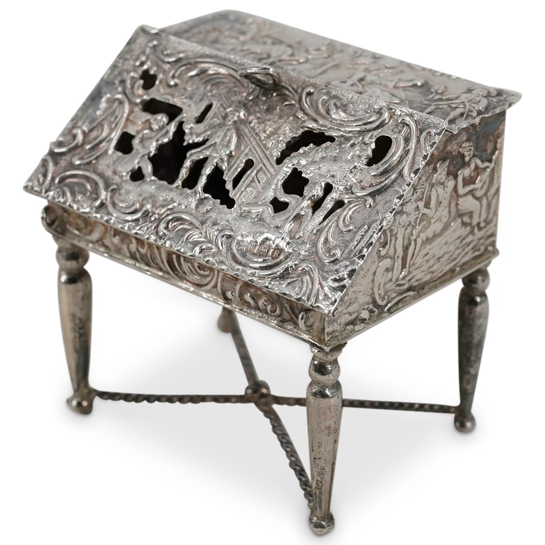Antique Dutch Silver Miniature Drop Front Secretary Desk (1 of 8)