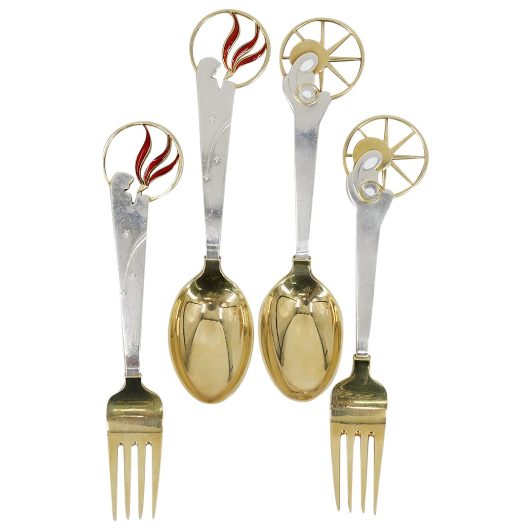 (4 Pc) Anton Michelsen Enameled Sterling Silver Christmas Spoons & Forks (1 of 11)