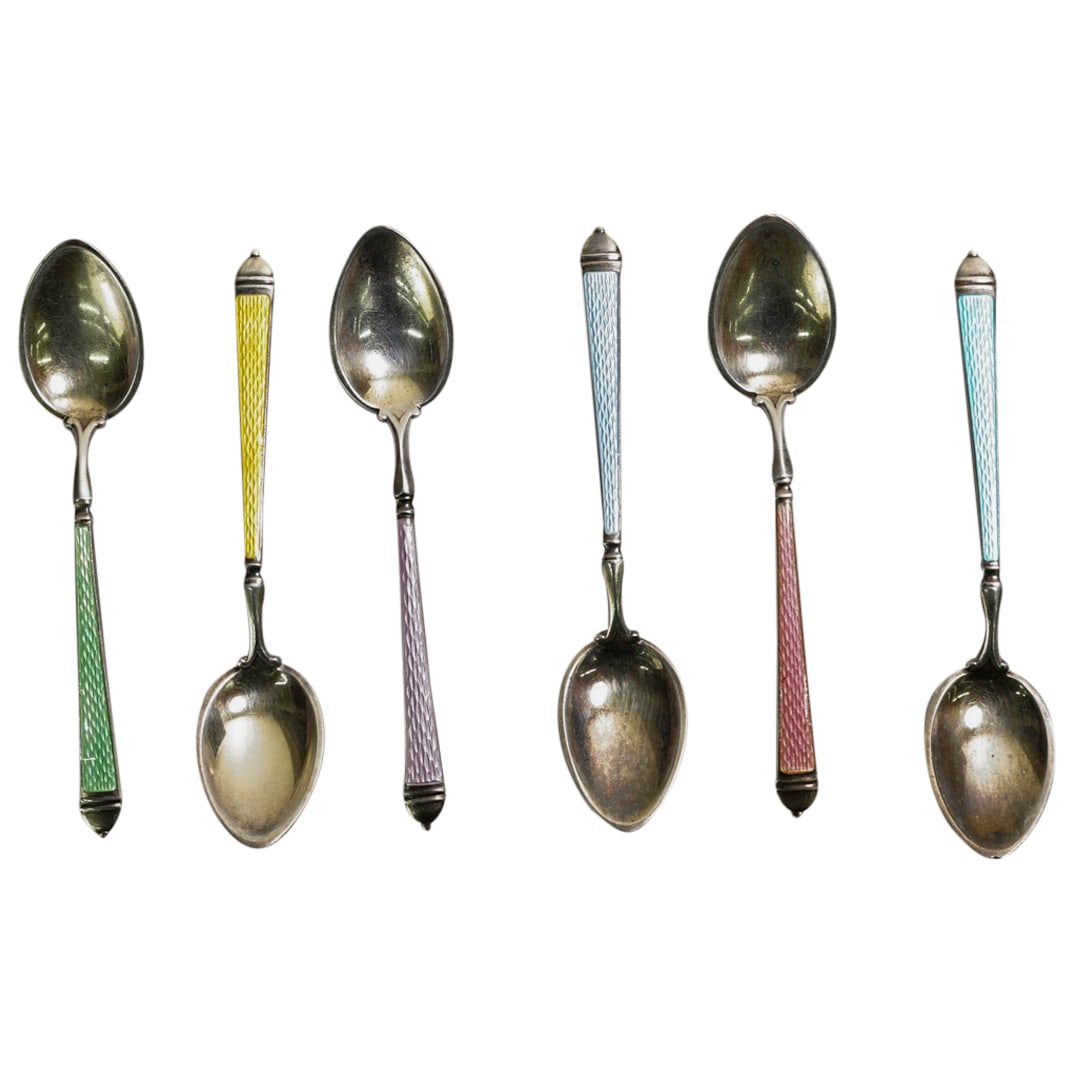 (6 Pc) Watson Company Enameled Sterling Silver Demitasse Spoons (1 of 5)