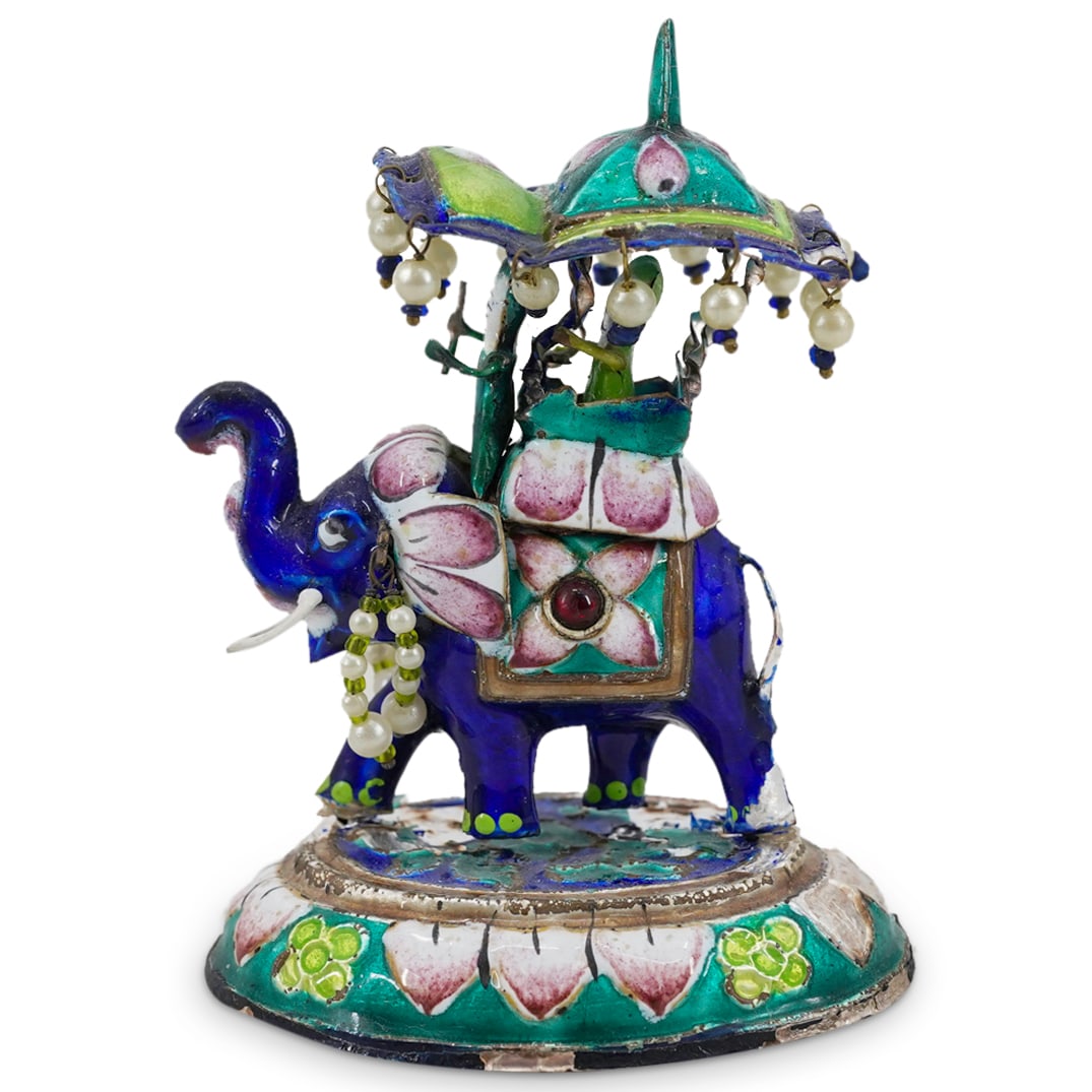 Antique Indian Meenakari Enameled Silver Elephant W/ Howdah (1 of 4)