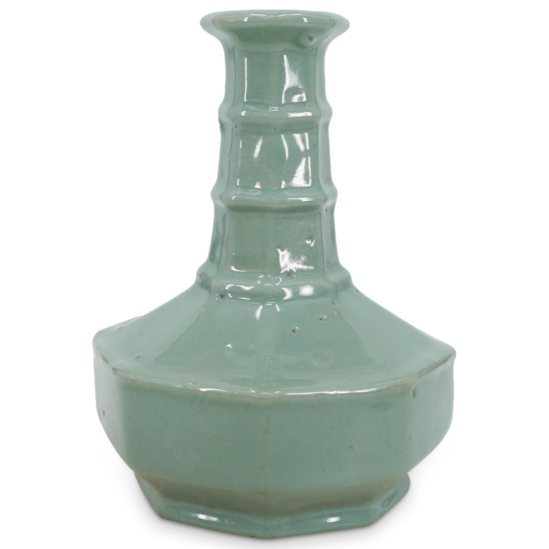 Antique Chinese Celadon Glazed "Bamboo Neck" Porcelain Bottle Vase (1 of 6)
