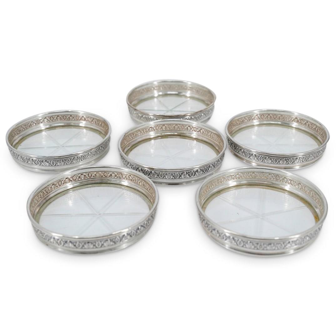 (6 Pc) Birks Sterling Silver & Crystal Coasters (1 of 8)