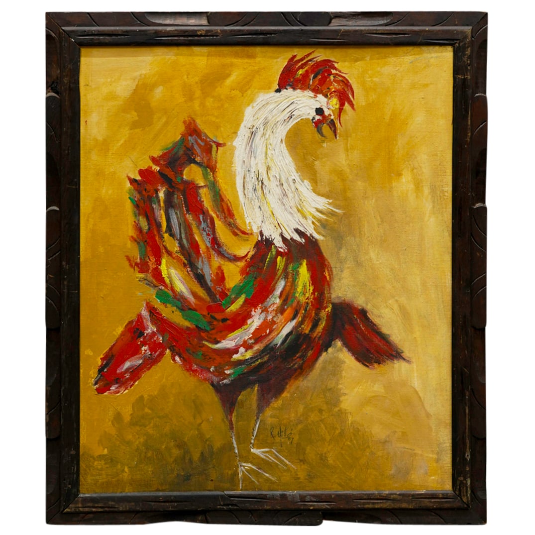 South American School Rooster Oil On Board (1 of 6)