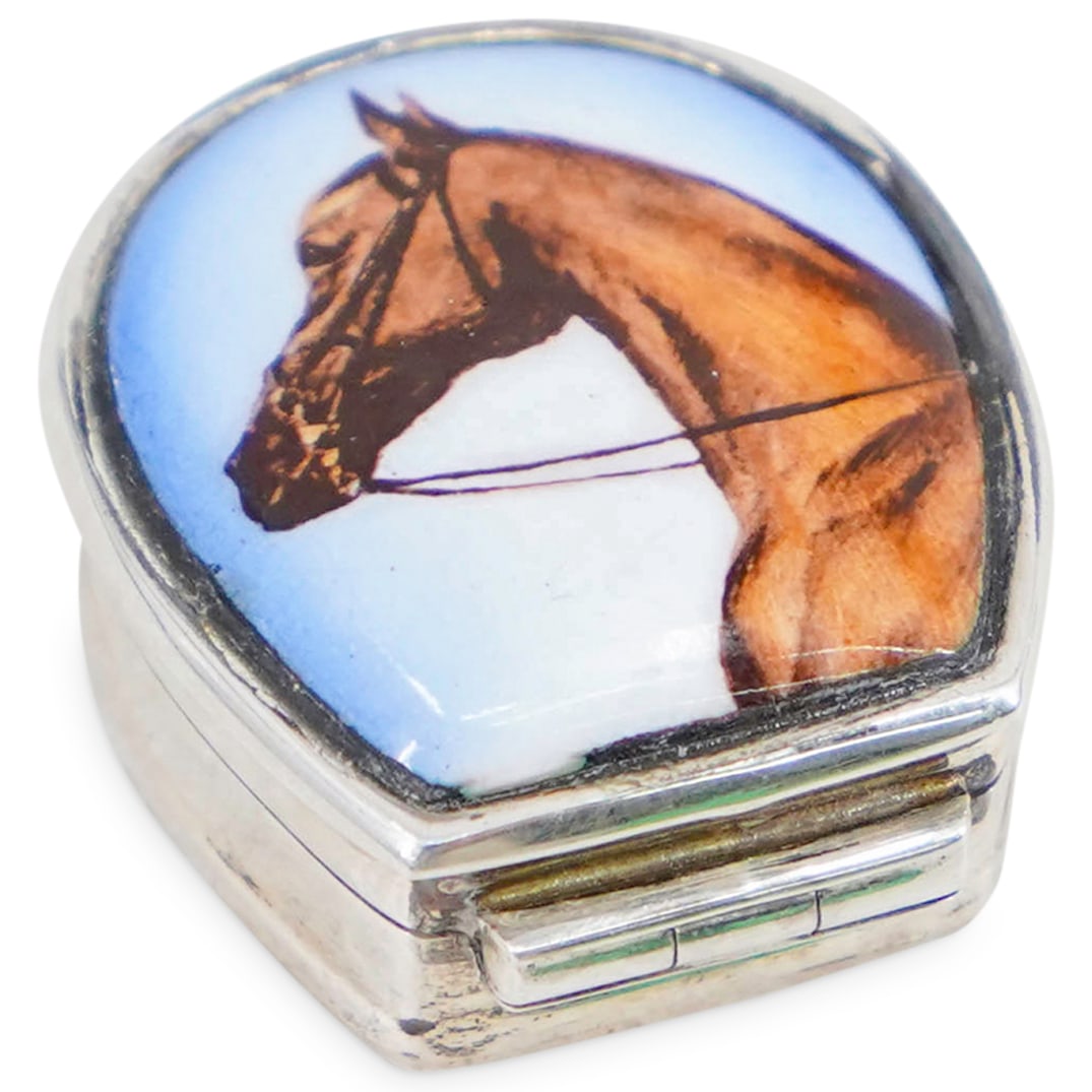 Sterling Silver Equestrian Enamel Pill Box (1 of 3)